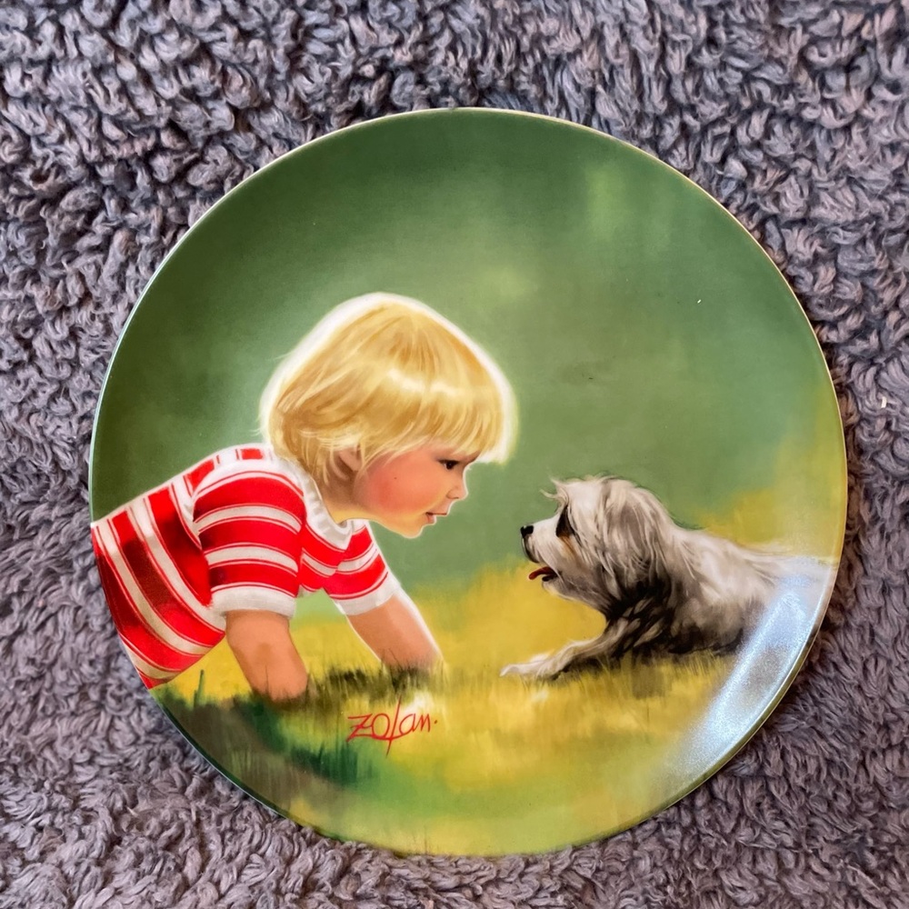 "Making Friends" Donald Zolan 3rd Children and Pets China Plate Pemberton Oakes